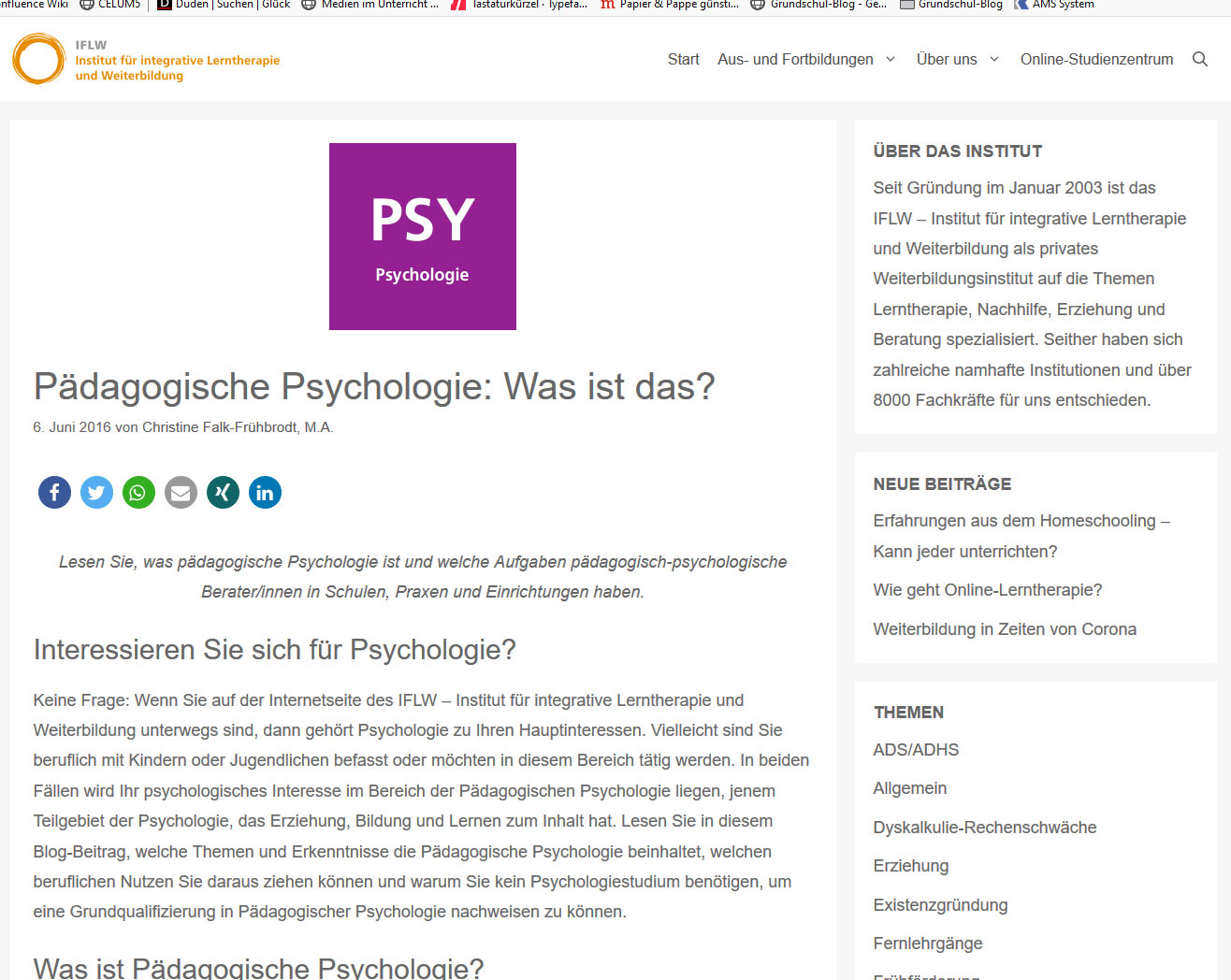 Blog IFLW Lernpädagogik