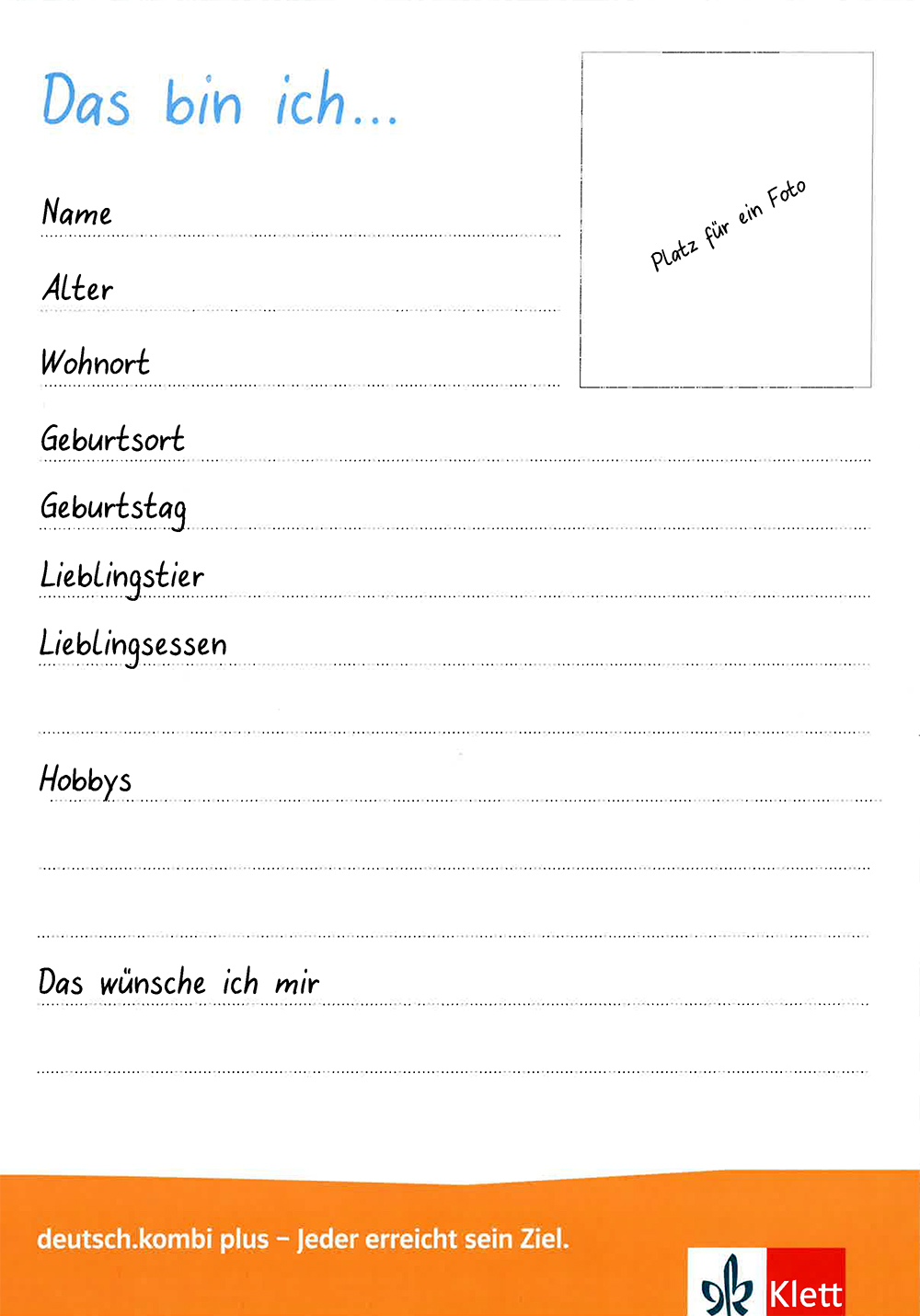 Steckbriefvorlage – Ernst Klett Verlag Kennenlernen in der Schule - Ernst Klett Verlag