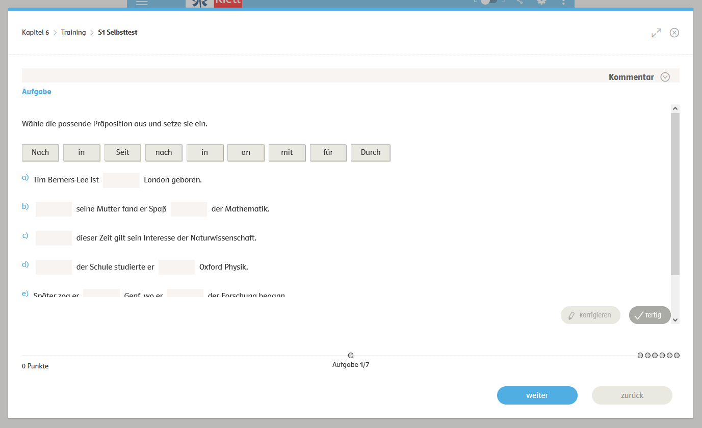 deutsch.kombi plus eCourse Selbsttestsequenz