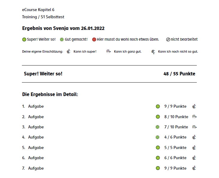 deutsch.kombi plus eCourse Selbsttestsequenz