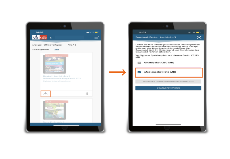 Zweites Anleitungsbild Klett Nutzer-Schlüssel in der Klett Lernen App