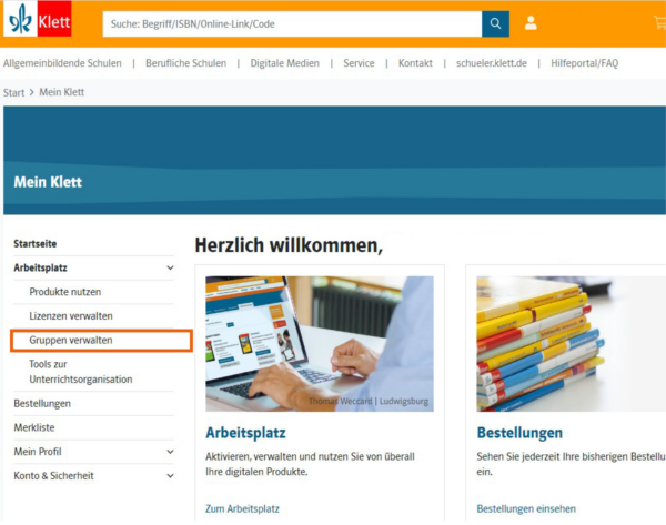 Erstes Anleitungsbild Klett Gruppenverwaltung