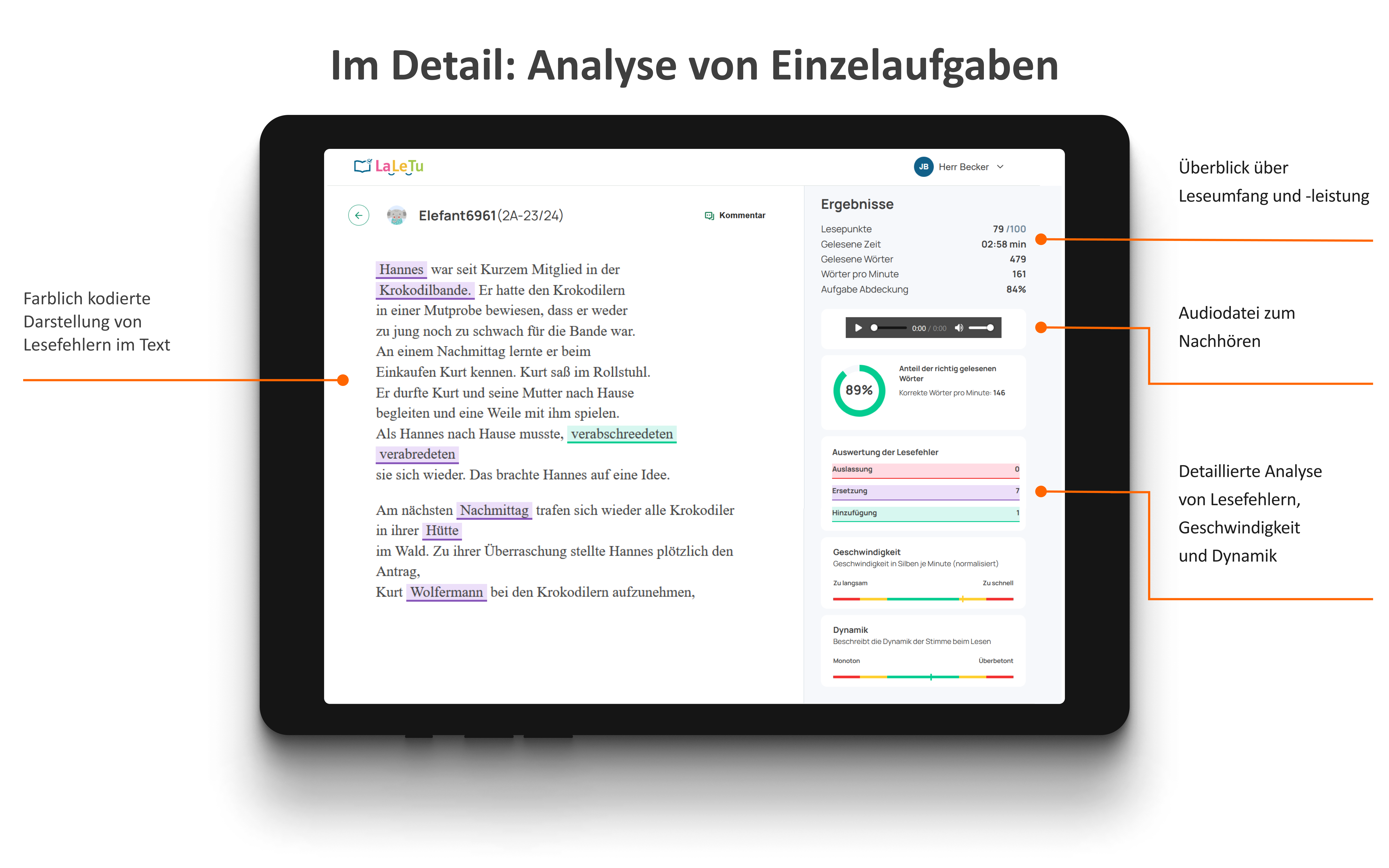 LaLeTu Lautlesetutor Klett im Detail: Analyse von Einzelaufgaben