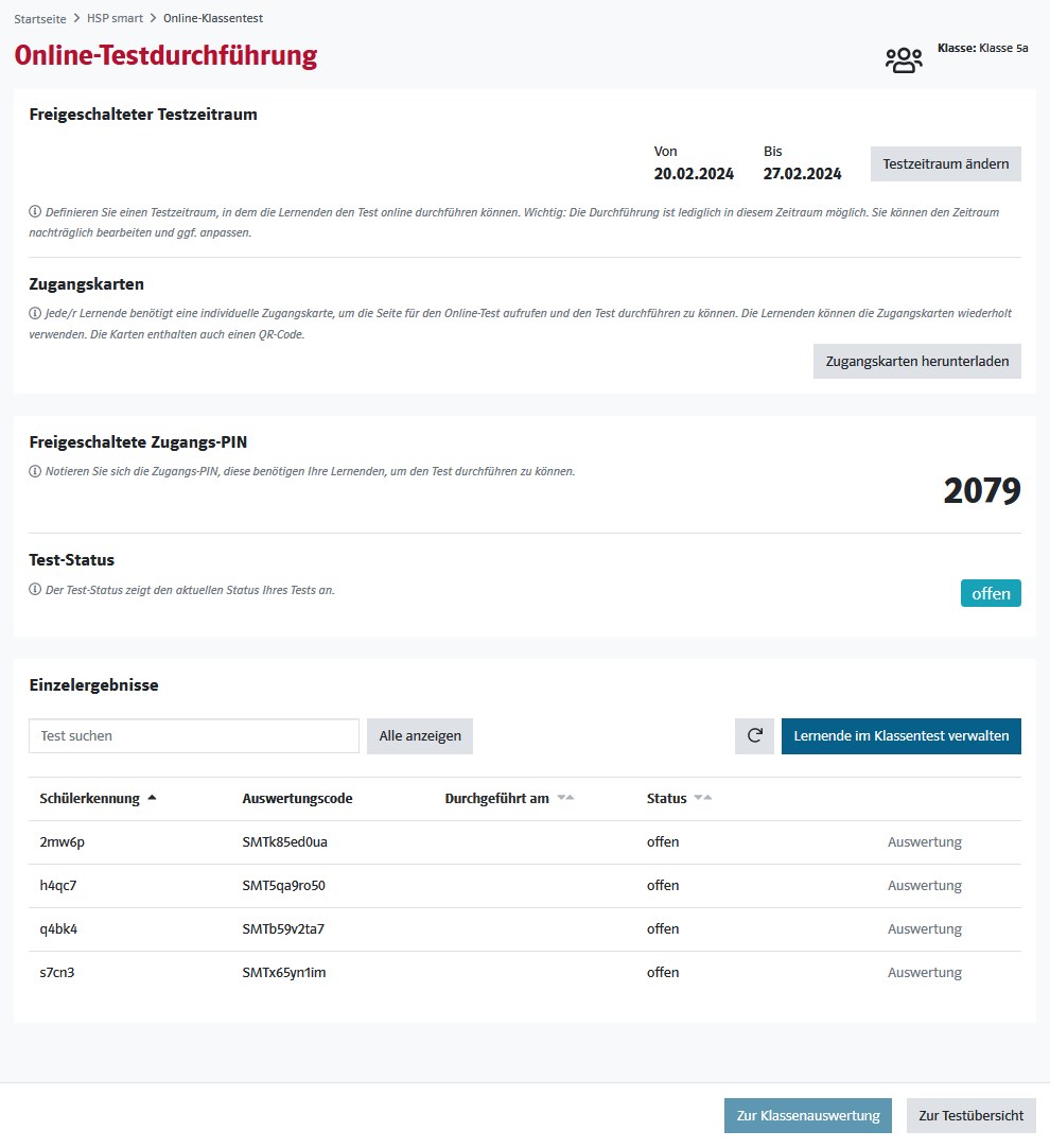 HSP smart Online-Testdurchführung Übersicht