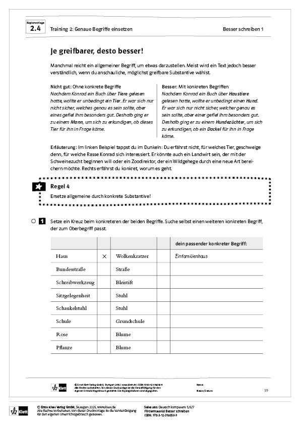 Voransicht Kopiervorlage Genaue Begriffe einsetzen aus Deutsch kompetent Fördermaterial 5. 6. 7. Klasse