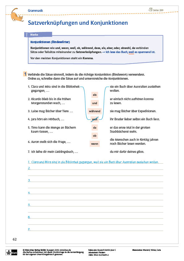 Voransicht Kopiervorlage aus Deutsch kombi plus 5. Klasse Konjunktionen