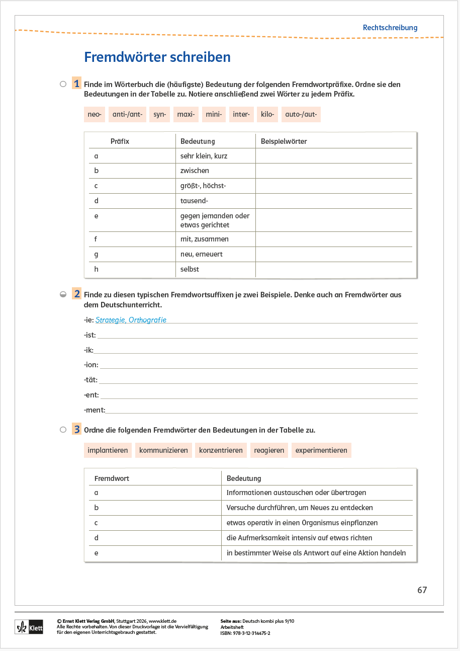 Voransicht_Kopiervorlage_Fremdwörter Voransicht Kopiervorlage Deutsch kombi plus Fremdwörter schreiben